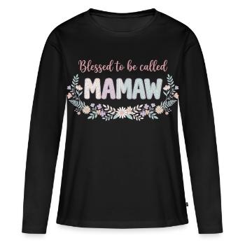 Mamaw Mamie Fleurs Cadeau Grand-Mère Cute - T-shirt manches longues Premium bio Femme - noir - Devant - Julia (174cm)