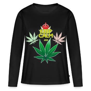 Reste calme et feuille de cannabis - T-shirt manches longues Premium bio Femme - noir - Devant - Julia (174cm)
