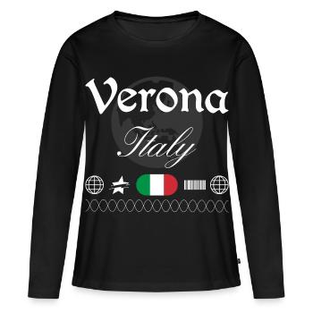 Souvenir de voyage streetwear à Vérone, Italie, - T-shirt manches longues Premium bio Femme - noir - Devant - Julia (174cm)