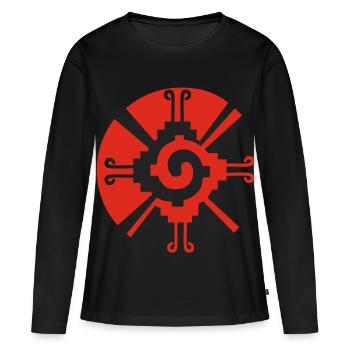 Sonnengeometrisches Muster (Rot) - Frauen Premium Bio Langarmshirt - Schwarz - Vorne - Julia (174cm)