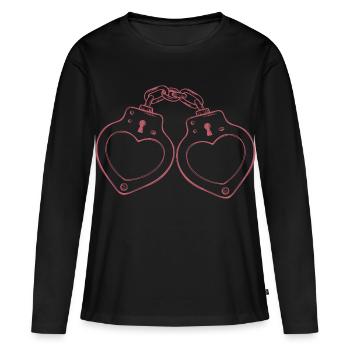 Menottes Cœur Amour - T-shirt manches longues Premium bio Femme - noir - Devant - Julia (174cm)