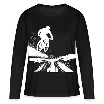 Point de vue du saut en descente en VTT - Conception de VTT - T-shirt manches longues Premium bio Femme - noir - Devant - Julia (174cm)