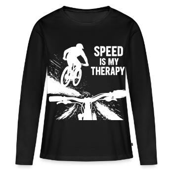 La vitesse est ma thérapie - Point de vue du saut en descente en VTT - T-shirt manches longues Premium bio Femme - noir - Devant - Julia (174cm)