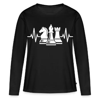 Échecs Heartbeat Pièces d’échecs avec Heartbeat - T-shirt manches longues Premium bio Femme - noir - Devant - Julia (174cm)