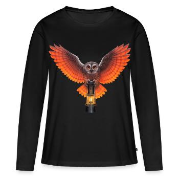 Un hibou chanceux avec lampe de mineur - T-shirt manches longues Premium bio Femme - noir - Devant - Julia (174cm)