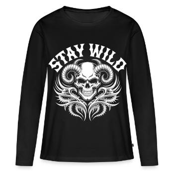 Cornes ornements de crâne Stay Wild - T-shirt manches longues Premium bio Femme - noir - Devant - Julia (174cm)