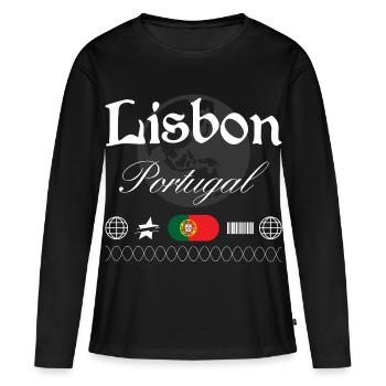 Souvenir de voyage pour le streetwear Lisbonne Portugal - T-shirt manches longues Premium bio Femme - noir - Devant - Julia (174cm)
