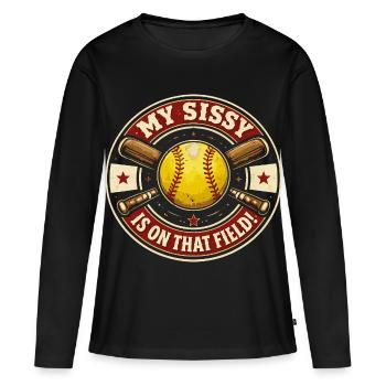 Softball Ma Petite Sœur Est Sur Le Terrain | Badge - T-shirt manches longues Premium bio Femme - noir - Devant - Julia (174cm)