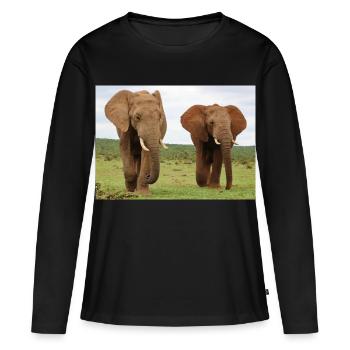 Deux éléphants sur la savane - T-shirt manches longues Premium bio Femme - noir - Devant - Julia (174cm)