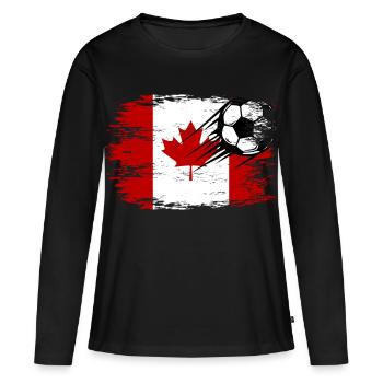 Football drapeau canadien utilisé - T-shirt manches longues Premium bio Femme - noir - Devant - Julia (174cm)