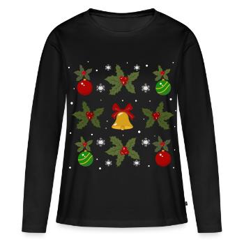 Motif hivernal de cloches et de boules - T-shirt manches longues Premium bio Femme - noir - Devant - Julia (174cm)