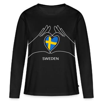 Cœur de la Suède avec drapeau suédois Éventail de Suède - T-shirt manches longues Premium bio Femme - noir - Devant - Julia (174cm)
