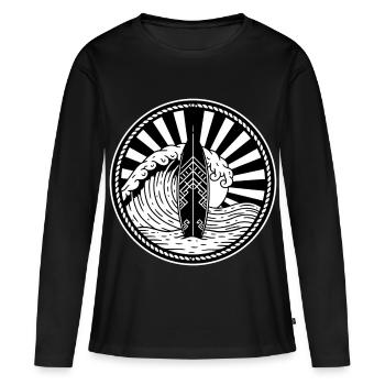 Planche de Surf Vague Ocean Sunburst Badge Retro - T-shirt manches longues Premium bio Femme - noir - Devant - Julia (174cm)