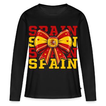 Spaniens Flaggenbogen | Koketter spanischer Stil - Frauen Premium Bio Langarmshirt - Schwarz - Vorne - Julia (174cm)