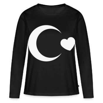 Drapeau de la Dinde en Croissant de Lune (J’adore la Dinde, Blanc) - T-shirt manches longues Premium bio Femme - noir - Devant - Julia (174cm)