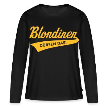 Blondinen Dürfen Das! (Blondine / Blond / V2 Gold) - Frauen Premium Bio Langarmshirt - Schwarz - Vorne - Julia (174cm)