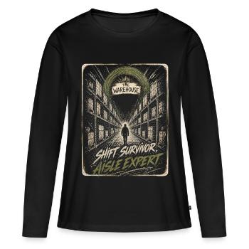 Funny Warehouse Shift Survivor Hall Expert Rétro - T-shirt manches longues Premium bio Femme - noir - Devant - Julia (174cm)