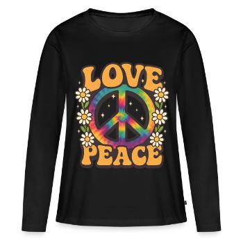 Love Peace 70s Retro - Frauen Premium Bio Langarmshirt - Schwarz - Vorne - Julia (174cm)