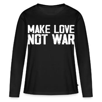 Make Love Not War | Citation Paix Vintage Grunge - T-shirt manches longues Premium bio Femme - noir - Devant - Julia (174cm)