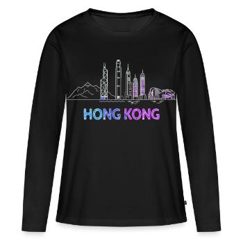 Ville de Hong Kong Skyline - T-shirt manches longues Premium bio Femme - noir - Devant - Julia (174cm)