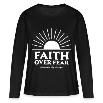 La foi avant la peur : prière chrétienne - T-shirt manches longues Premium bio Femme - noir - Devant - Julia (174cm)