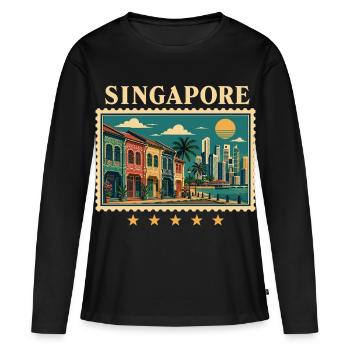 Tournée Vintage Tropicale de Singapour - T-shirt manches longues Premium bio Femme - noir - Devant - Julia (174cm)