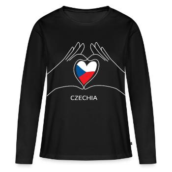 Cœur de fan de la République tchèque avec drapeau tchèque - T-shirt manches longues Premium bio Femme - noir - Devant - Julia (174cm)