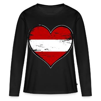 Österreich Herzflagge used - Frauen Premium Bio Langarmshirt - Schwarz - Vorne - Julia (174cm)