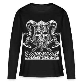 Crâne viking avec runes - T-shirt manches longues Premium bio Femme - noir - Devant - Julia (174cm)