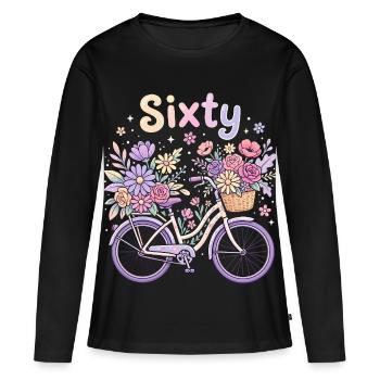 60e anniversaire du Vélo Floral de Soixante Fleurs - T-shirt manches longues Premium bio Femme - noir - Devant - Julia (174cm)