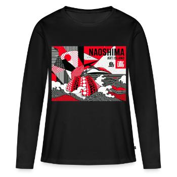 Naoshima Kunstinsel Muster in Rot Schwarz Weiß - Frauen Premium Bio Langarmshirt - Schwarz - Vorne - Julia (174cm)