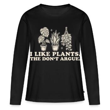 J’aime les plantes. Ils ne se disputent pas. - T-shirt manches longues Premium bio Femme - noir - Devant - Julia (174cm)