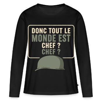 Militaire 7ie Compagnie Cadeau humour personnalisé - T-shirt manches longues Premium bio Femme - noir - Devant - Julia (174cm)