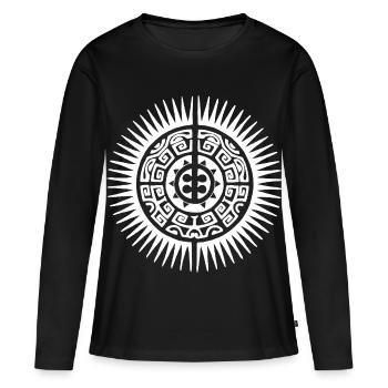Soleil mandala blanc - T-shirt manches longues Premium bio Femme - noir - Devant - Julia (174cm)