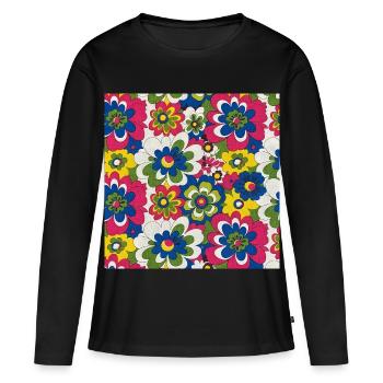 Motif floral en gras des années 60 - T-shirt manches longues Premium bio Femme - noir - Devant - Julia (174cm)