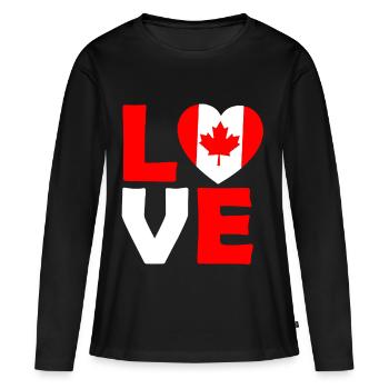 Canada Love : Cœur avec feuille d’érable - T-shirt manches longues Premium bio Femme - noir - Devant - Julia (174cm)