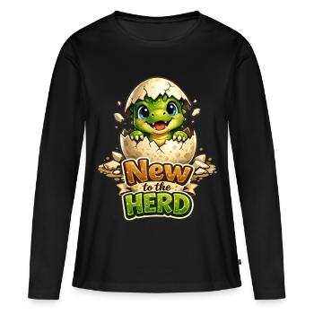 Süßer Baby Dinosaurier - New to the Herd Dino - Frauen Premium Bio Langarmshirt - Schwarz - Vorne - Julia (174cm)