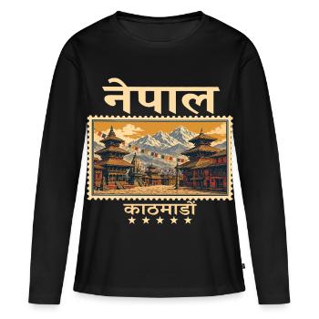 Marque de voyage vintage au Népal à Katmandou - T-shirt manches longues Premium bio Femme - noir - Devant - Julia (174cm)