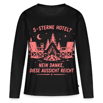 Lagerfeuerblick statt Zimmer - Campingurlaub - Frauen Premium Bio Langarmshirt - Schwarz - Vorne - Julia (174cm)