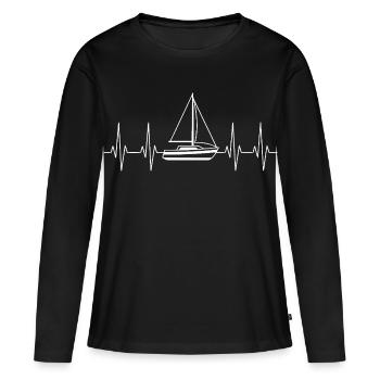 Battement de cœur avec le voilier - T-shirt manches longues Premium bio Femme - noir - Devant - Julia (174cm)
