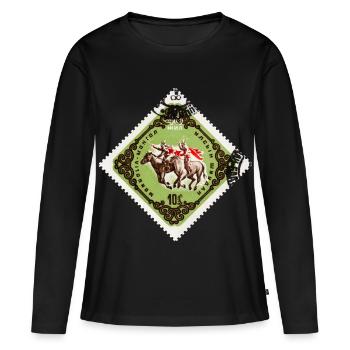 032_40RepMongola - T-shirt manches longues Premium bio Femme - noir - Devant - Julia (174cm)
