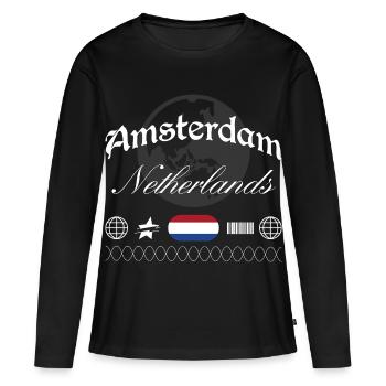 Souvenir de voyage streetwear Amsterdam Pays-Bas - T-shirt manches longues Premium bio Femme - noir - Devant - Julia (174cm)