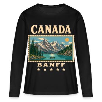 Marque de voyage vintage Banff Canada - T-shirt manches longues Premium bio Femme - noir - Devant - Julia (174cm)