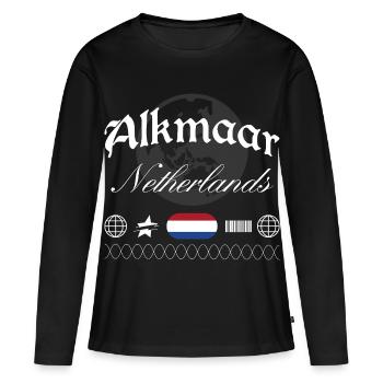 Souvenir de voyage streetwear Alkmaar Pays-Bas - T-shirt manches longues Premium bio Femme - noir - Devant - Julia (174cm)