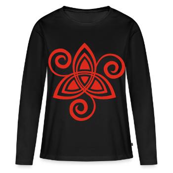 Fleur celtique (rouge) - T-shirt manches longues Premium bio Femme - noir - Devant - Julia (174cm)