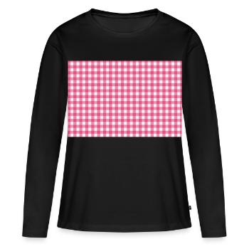 Motif à carreaux en quadreaux roses - T-shirt manches longues Premium bio Femme - noir - Devant - Julia (174cm)