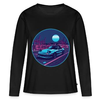 Harbor Run — Roadster turquoise au Neon Port - T-shirt manches longues Premium bio Femme - noir - Devant - Julia (174cm)