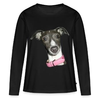 Hund Windhund Italienischer Windhund Rosa Halsband - Frauen Premium Bio Langarmshirt - Schwarz - Vorne - Julia (174cm)