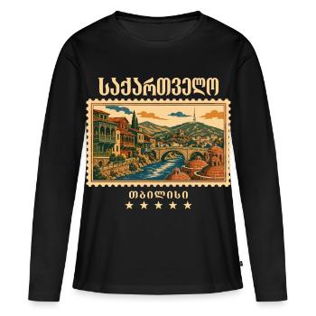 Georgia Tbilisi Vintage Travel Brand - Women's Premium Organic Long Sleeve Shirt - black - Front - Julia (174cm)