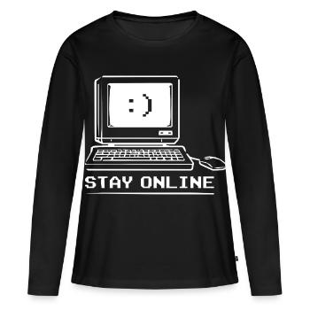 Ordinateur rétro Reste en ligne - T-shirt manches longues Premium bio Femme - noir - Devant - Julia (174cm)